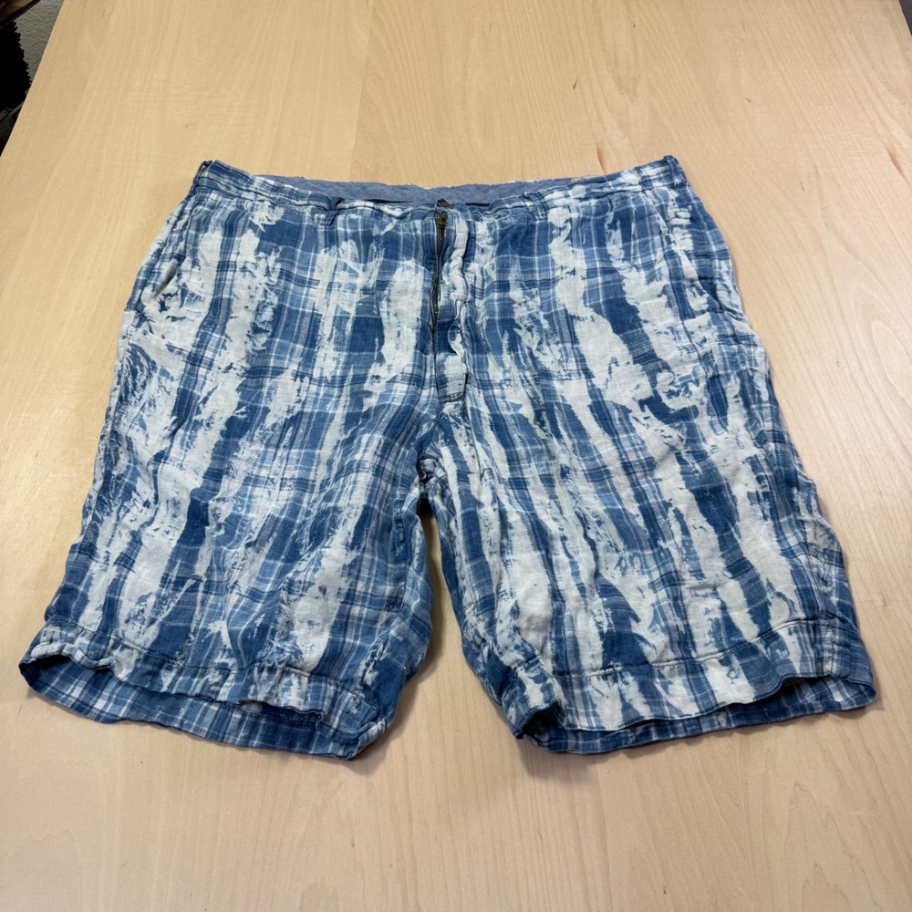 Ralph Lauren Authentic India Madras Linen Shorts Mens 40 Blue‎ Tie Dye Plaid